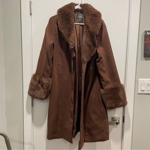 wild fable brown fur trim long coat